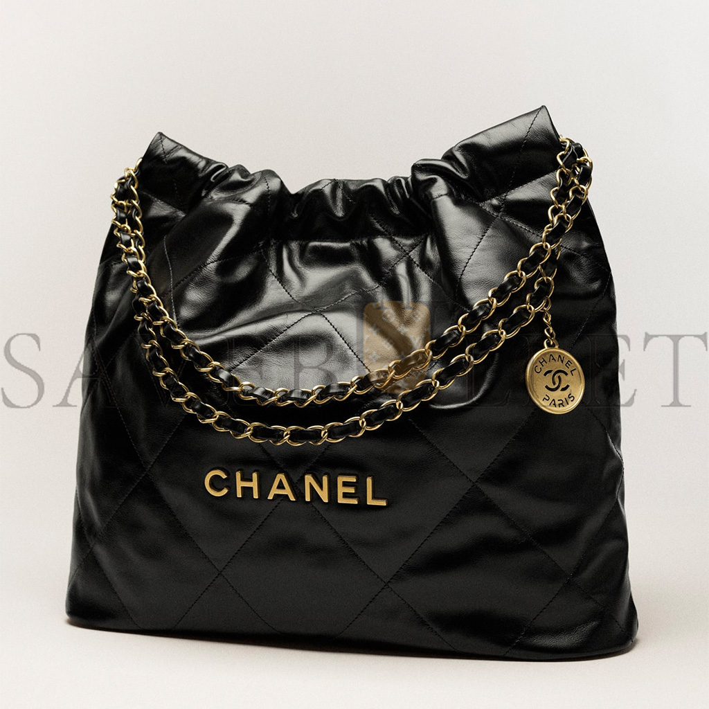 CHANEL MASTER 22 HANDBAG SHINY CALFSKIN GOLDTONE METALLIC AS3261 (42*39*8cm)